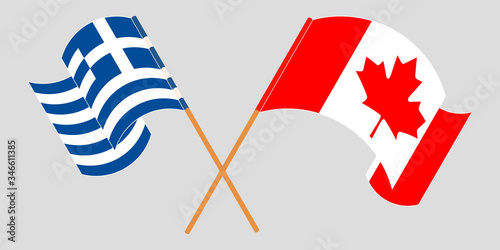 Crossed and waving flags of Greece and Canada