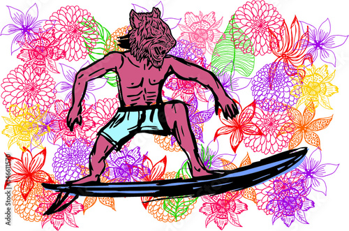 Surfer print embroidery graphic design vector art