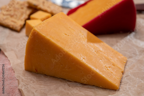 Matured yellow cheddar cheese close up