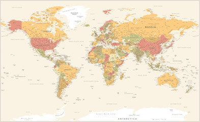 Handdoek met foto Wereldkaart Vintage politieke wereldkaart in detail  © Porcupen