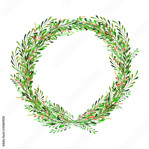 Wreath with green and yellow leafs. Unique design for your greeting cards, banners, flyers. Art vector illustration in modern style.