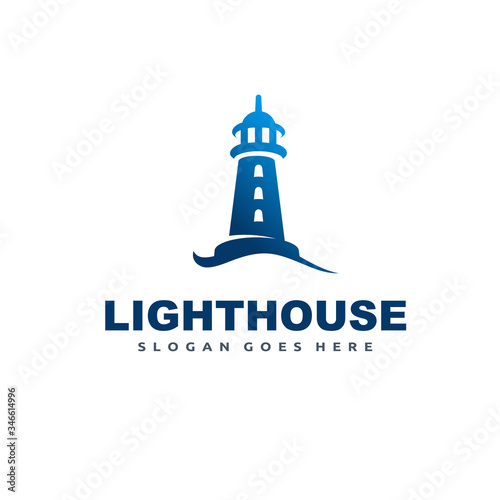 Lighthouse Logo Vector Icon Template. Modern Creative Blue Beacon Logo Design Element.