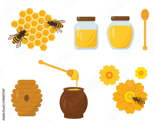 Honey and beekeeping set vector icons
