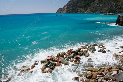 Obraz na płótnie Widok na zatokę - Monterosso Al Mare, Liguria, Włochy w salonie