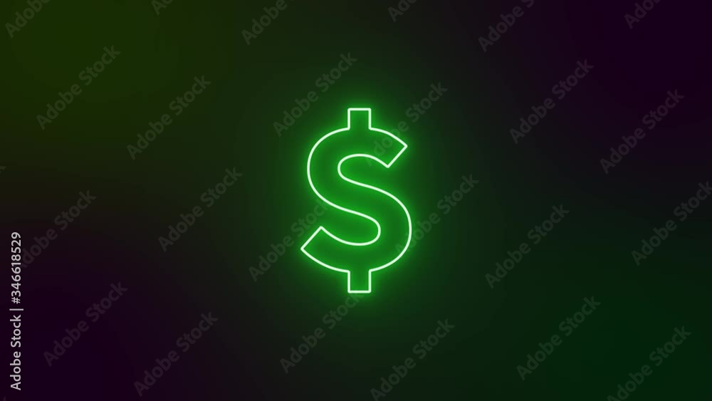 Dollar Symbol neon sign banner background for promo video. concept of Shopping, economy Dollar Symbol neon sign banner background for promo video. concept of Shopping, economy