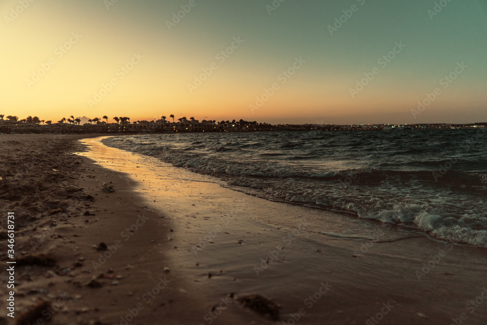 sunset on the beach in Hurghada Egypt