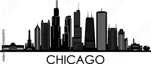 CHICAGO City Illinois Skyline Silhouette Cityscape Vector