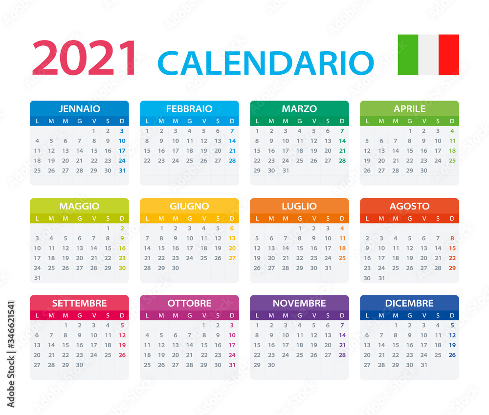 2021 Calendar Italian - vector illustration,Italian version