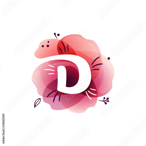 D letter logo at watercolor overlapping flower.