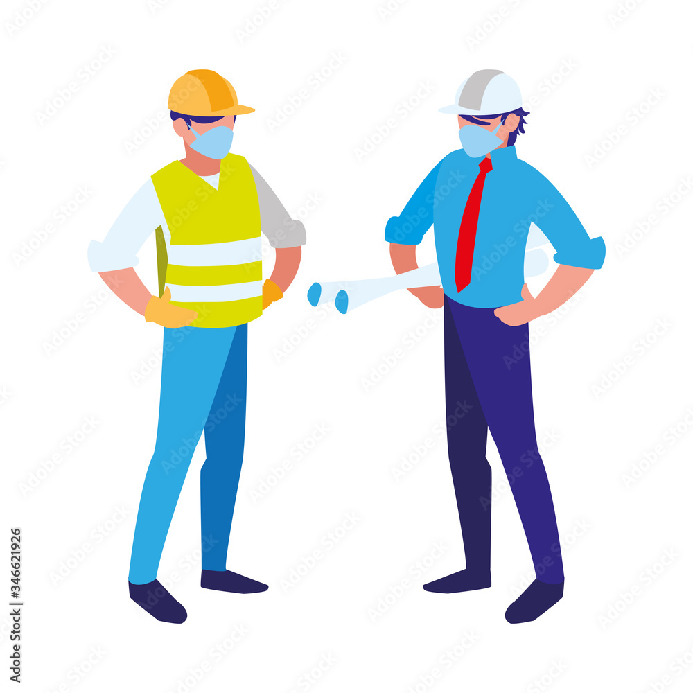 industrial workers men working with face mask industrial workers men working with face mask