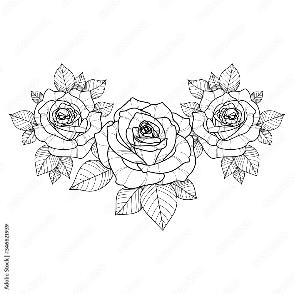 Hand drawing roses flower with leaves for greeting card, invitation, Henna  drawing and tattoo template. Rose tattoo. Vector illustration Stock Vector  | Adobe Stock