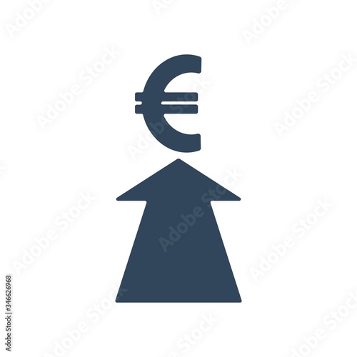 Rising euro currency icon. Increasing currency exchange rate sign. photo