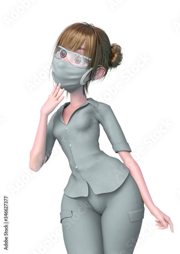 nurse cartoon is thinking about in white background
