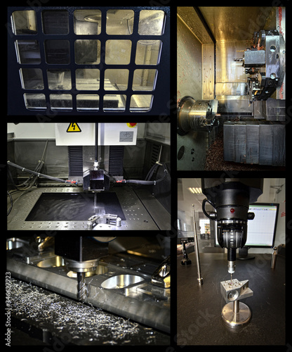 Photo collage of cnc Machine, turning, milling, measuring, welding, edm photo