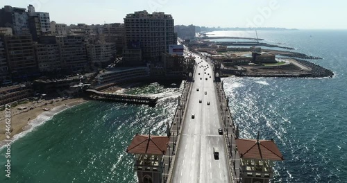 Aerial Drone shot over Egypt Alexandria city Stanly Bridge