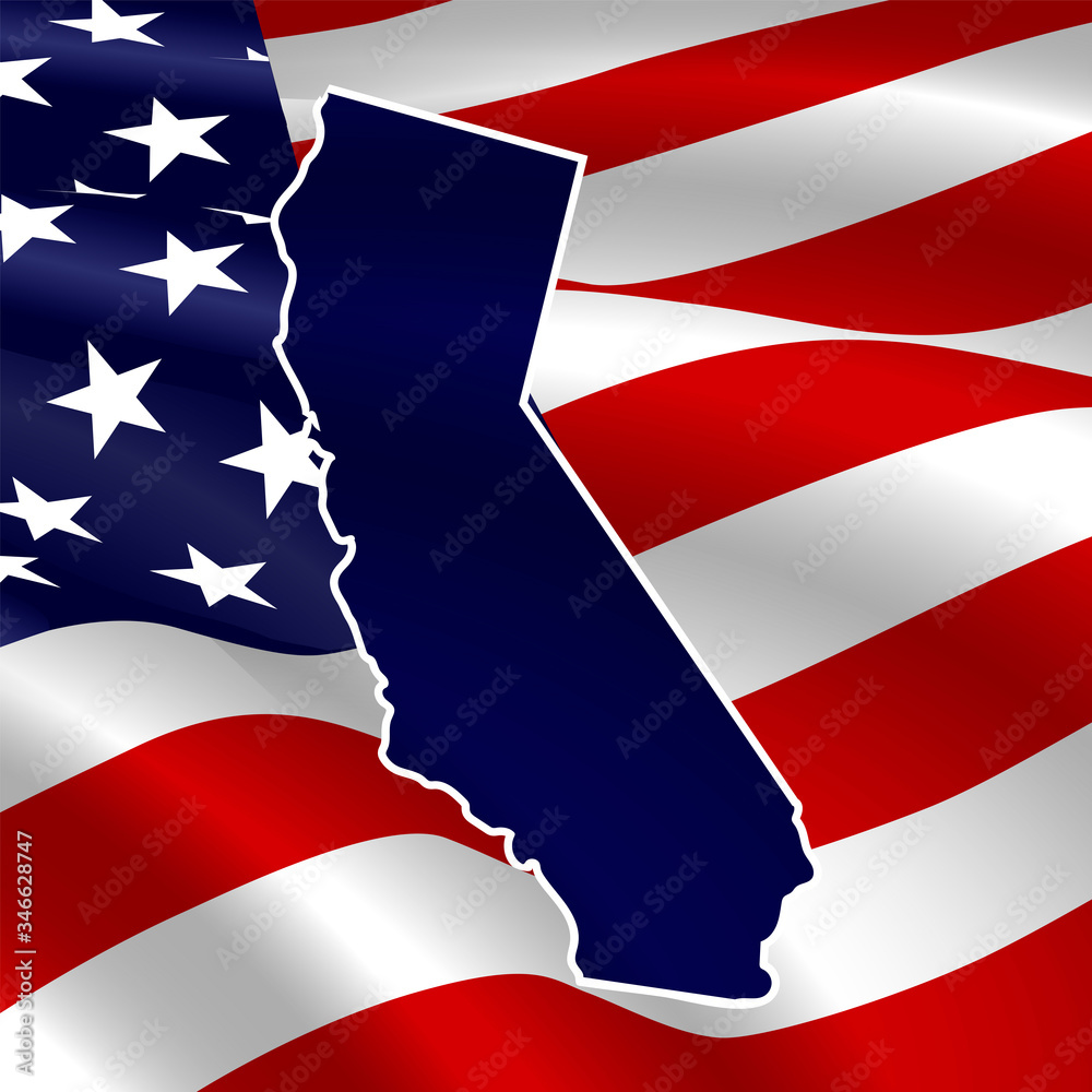 Naklejka premium United States, California. Dark blue silhouette of the state