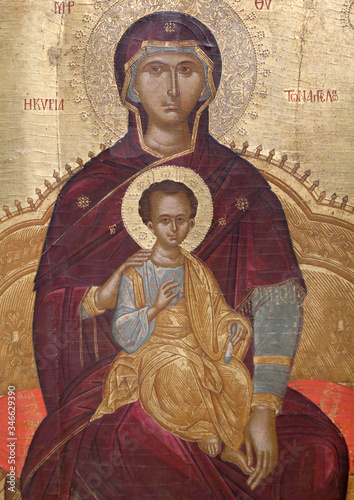 Ancient icon Hodegetria - Virgin Mary with Child from Meteora Church, Greece, 17th century