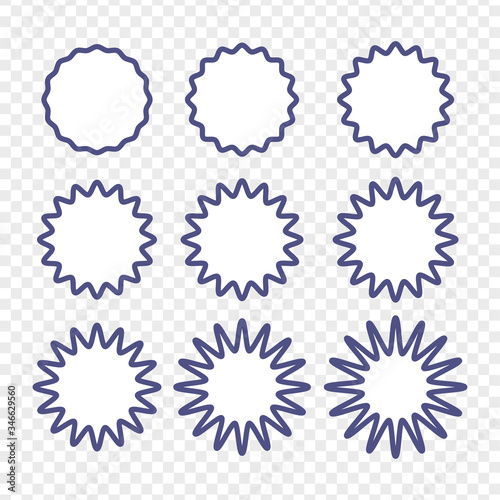 Set of badges - Big set of vector graphic circle frames for design. Circle wave line and wavy zigzag pattern lines. Vector blue outlines, round curvy squiggles