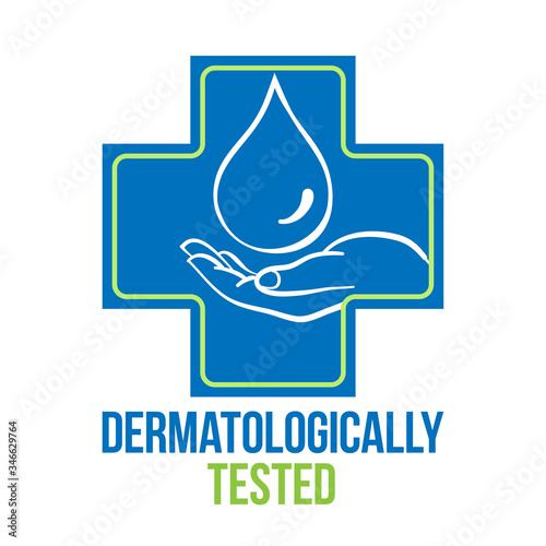 dermatologically tested - Hand sanitizer antiviral antibacterial formula vector icon. Antibacterial soap or antiseptic gel label, antibacterial product package seal. Stop coronavirus concept.