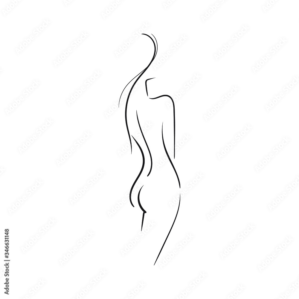 Fototapeta premium Hand-drawn Beautiful nude young woman isolated on white background.Line illustration.Beauty Logo.Stock vector illustration.