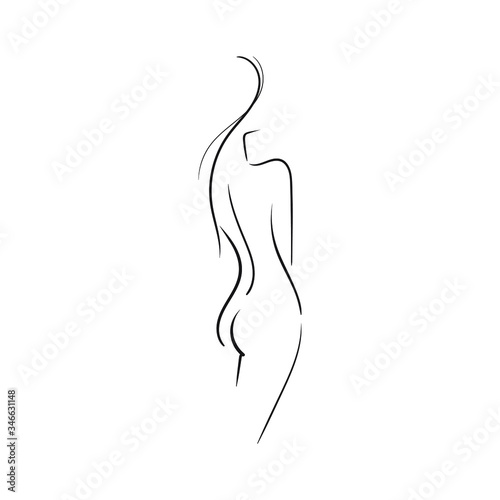 Hand-drawn Beautiful nude
 young woman isolated on white background.Line illustration.Beauty Logo.Stock vector illustration.