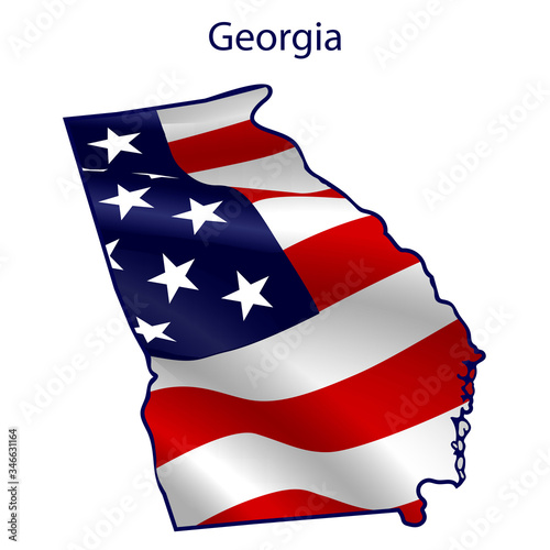 Georgia full of American flag waving in the wind. The outline of the state