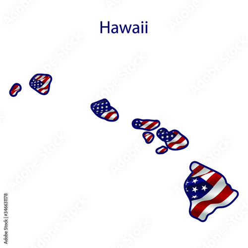 Hawaii full of American flag waving in the wind. The outline of the state