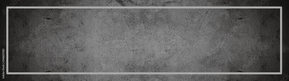White rectangle frame isolated on black anthracite stone concrete blackboard chalkboard texture background panorama banner long, with space for text White rectangle frame isolated on black anthracite stone concrete blackboard chalkboard texture background panorama banner long, with space for text