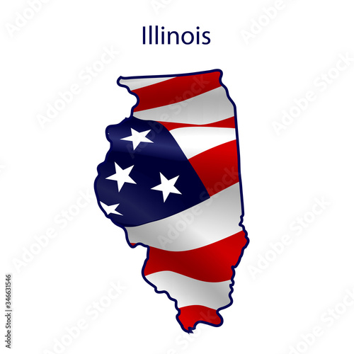Illinois full of American flag waving in the wind. The outline of the state
