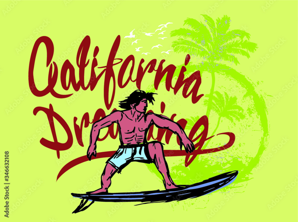 California Surfer embroidery graphic design vector art