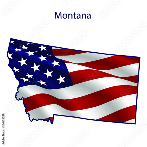 Montana full of American flag waving in the wind. The outline of the state