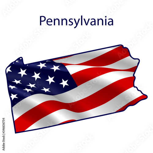 Pennsylvania full of American flag waving in the wind. The outline of the state