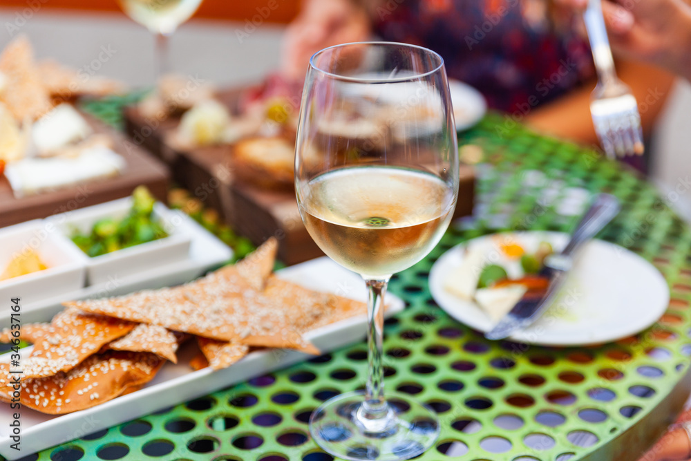 white wine and appetizers