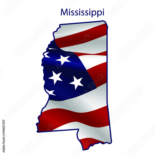 Mississippi full of American flag waving in the wind. The outline of the state