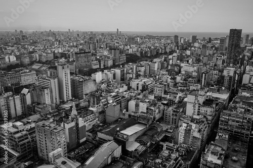 Aerial view of Buenos Aires-Argentina. Buildings  cityscape and panoramic of the city. Black and White landscape       
