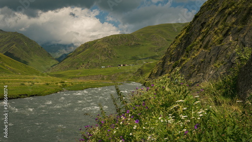 Hiking in Georgian Caucasus mauntains. Omalo Shatili trek. photo