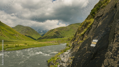 Hiking in Georgian Caucasus mauntains. Omalo Shatili trek. photo