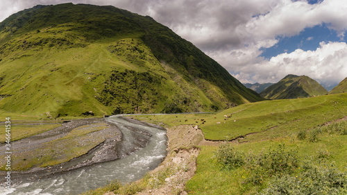 Hiking in Georgian Caucasus mauntains. Omalo Shatili trek. photo