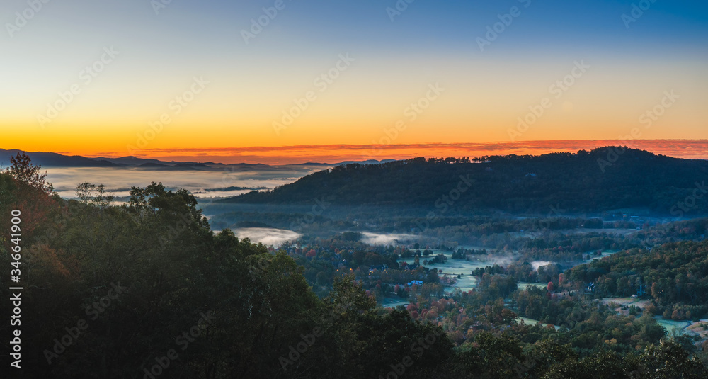 Sunrise on the Blue Ridge Parkway overlooking Asheville North Carolina