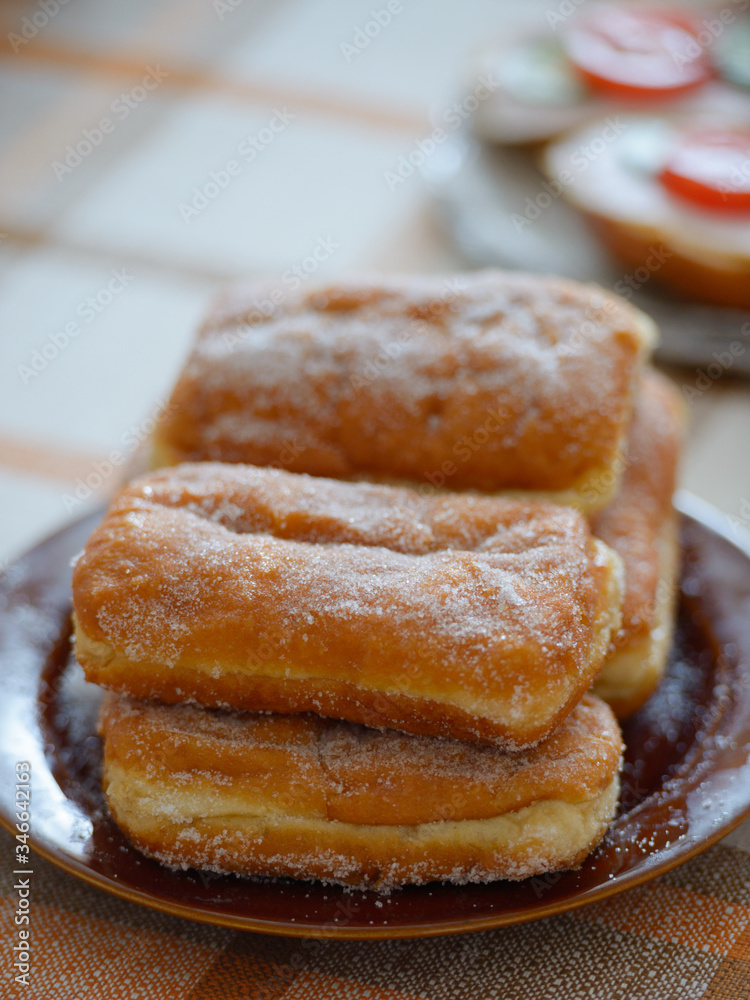 Delicious bread sprinkled with sugar on top Delicious bread sprinkled with sugar on top