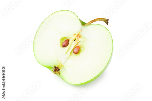 half of green apple isolated on white background