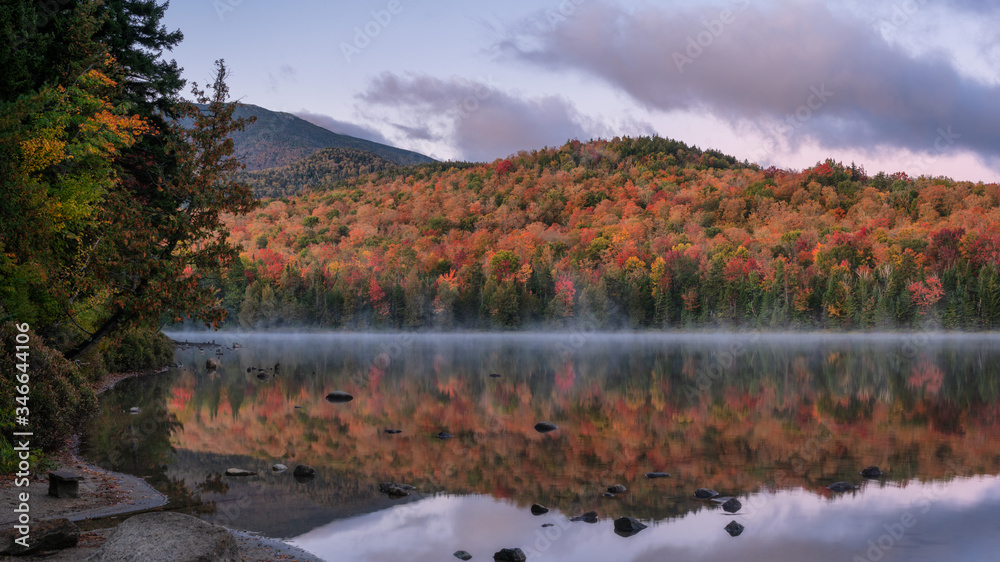 Autumn view of Saco Lake at the AMC Highland Center in the White Mountain national forest Autumn view of Saco Lake at the AMC Highland Center in the White Mountain national forest