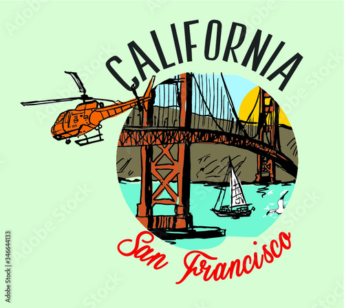 California San Francisco embroidery graphic design vector art
