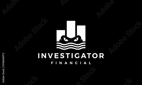 bar chart or graph with alligator head logo design concept