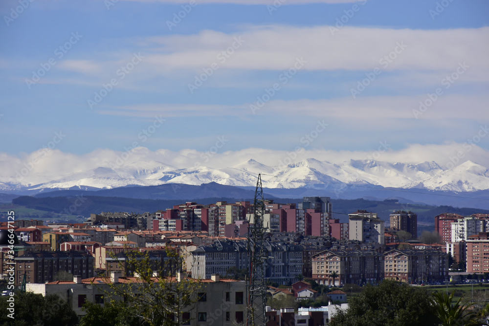 Santander , Spain ; 7-12-2019 ; mountains snow in the city
