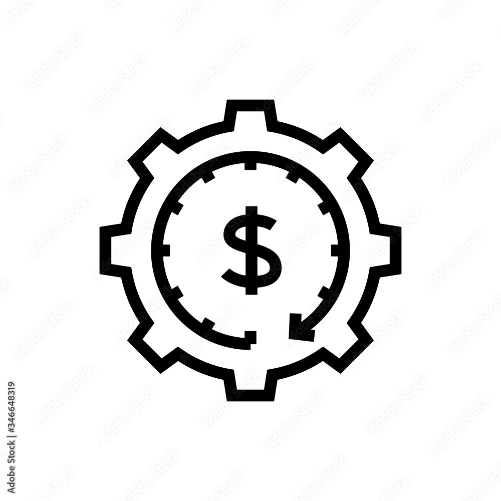 time is money icon, dollar with clock sign in outline style on white background time is money icon, dollar with clock sign in outline style on white background