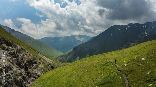 The most beautiful valley on Omalo Shatili trek. In georgian Caucasus. photo
