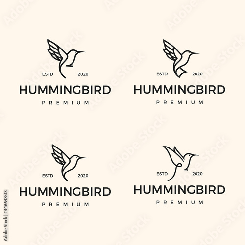 Fototapeta Set Monoline Hipster Hummingbird Logo Design