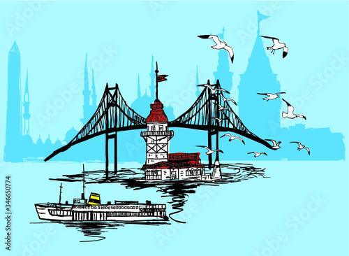 istanbul maiden tower embroidery graphic design vector art