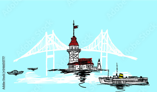 istanbul maiden tower embroidery graphic design vector art